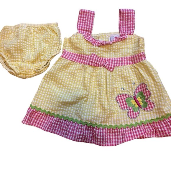 Reel Love Girls Baby set Dress Outfit Gingham Check 18 mth pink butterfly fairy - Picture 1 of 6